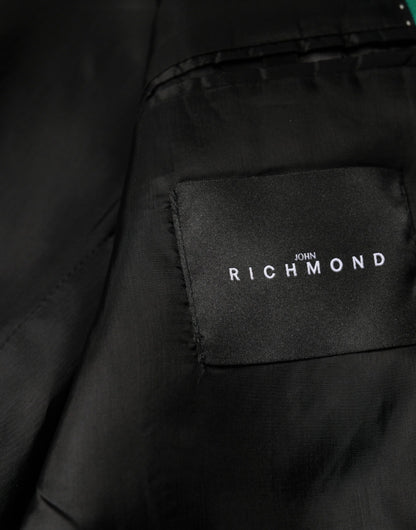 Blazer simple boutonnage à carreaux noirs et blancs avec cristaux John Richmond