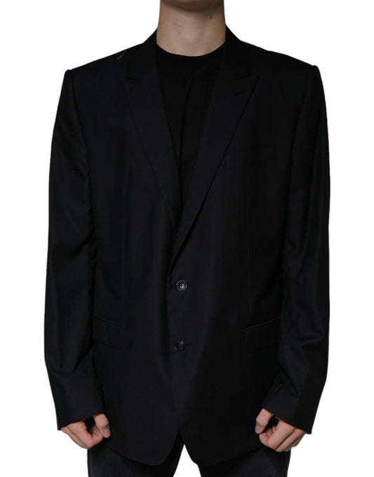 Dolce &amp; Gabbana Manteau Blazer Homme Noir en Laine à Boutonnage Simple