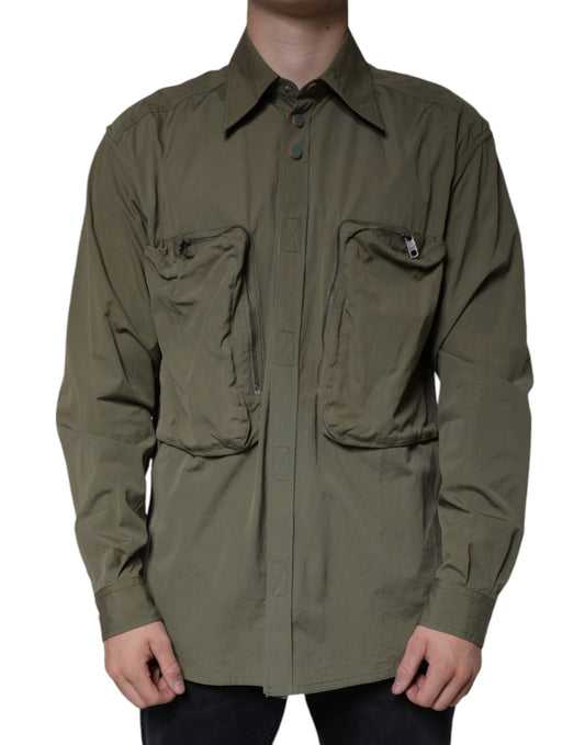 Dolce & Gabbana Military Green Cotton Bend Collared Coat Jacket by Dolce & Gabbana