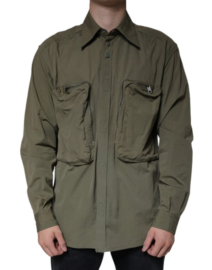 Dolce & Gabbana Military Green Cotton Bend Collared Coat Jacket by Dolce & Gabbana