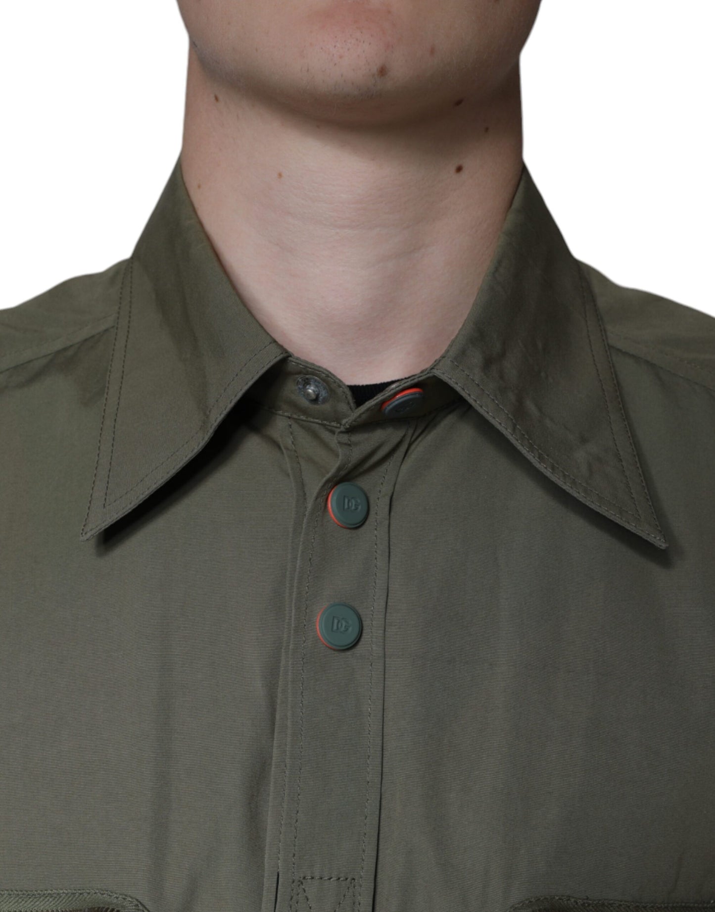 Dolce & Gabbana Military Green Cotton Bend Collared Coat Jacket by Dolce & Gabbana
