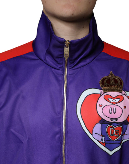 Dolce & Gabbana Purple YEAR OF THE PIG Full Zip Bomber Jacket by Dolce & Gabbana