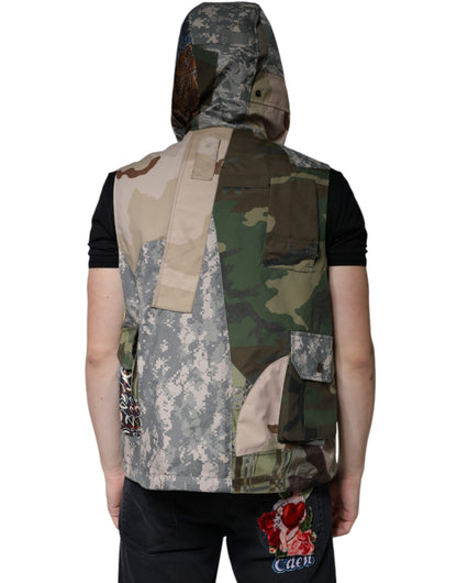 Dolce & Gabbana Multicolor Patchwork Hooded Vest Jacket by Dolce & Gabbana