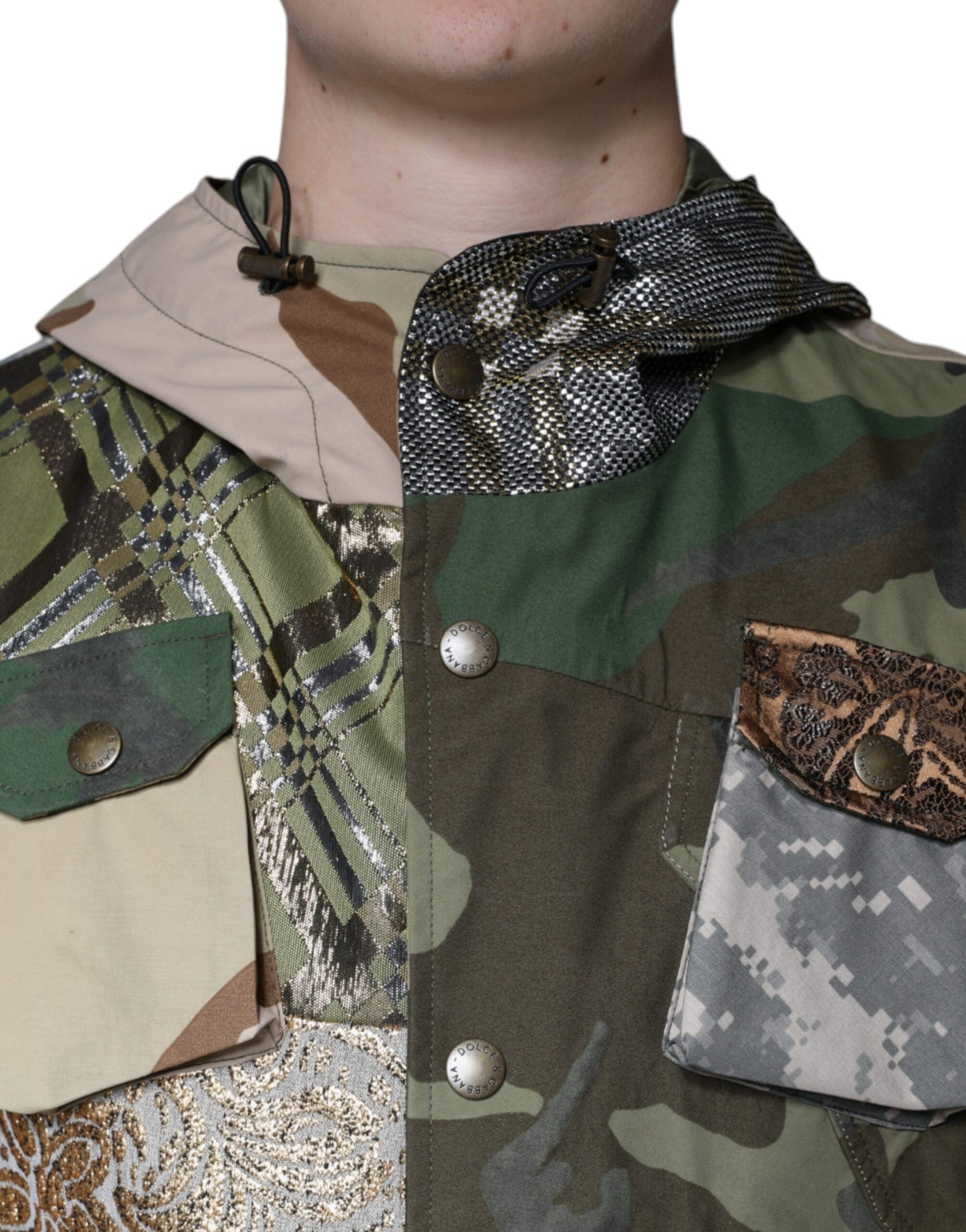 Dolce & Gabbana Multicolor Patchwork Hooded Vest Jacket by Dolce & Gabbana