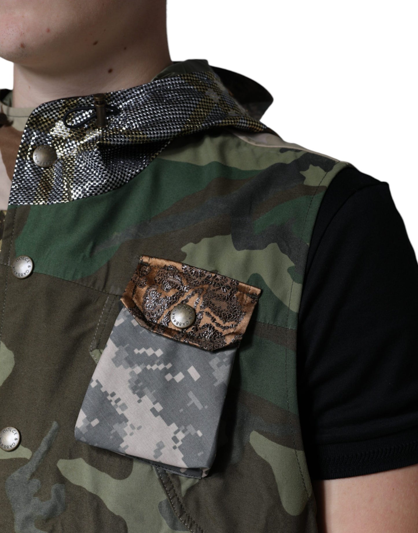 Dolce & Gabbana Multicolor Patchwork Hooded Vest Jacket by Dolce & Gabbana