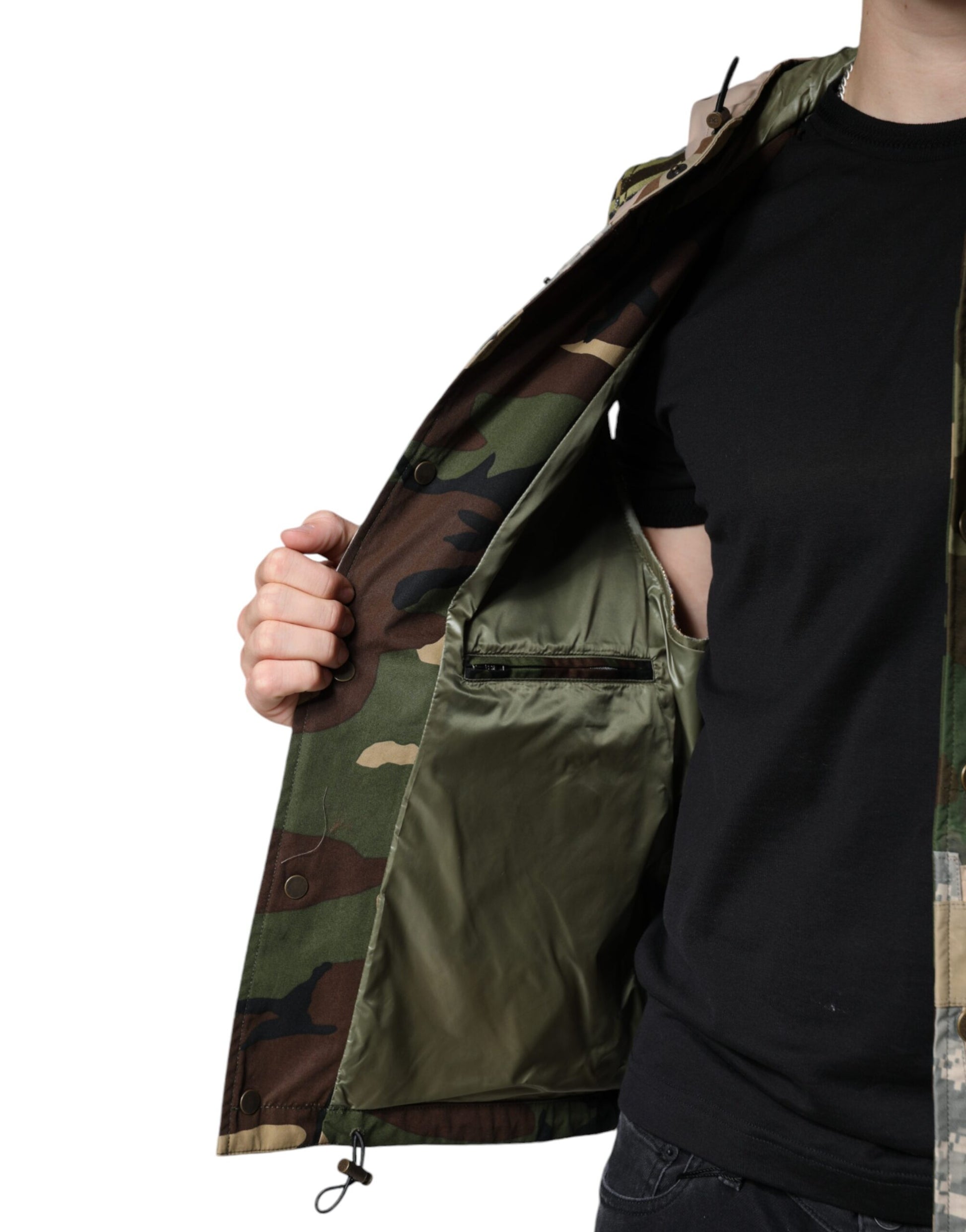 Dolce & Gabbana Multicolor Patchwork Hooded Vest Jacket by Dolce & Gabbana