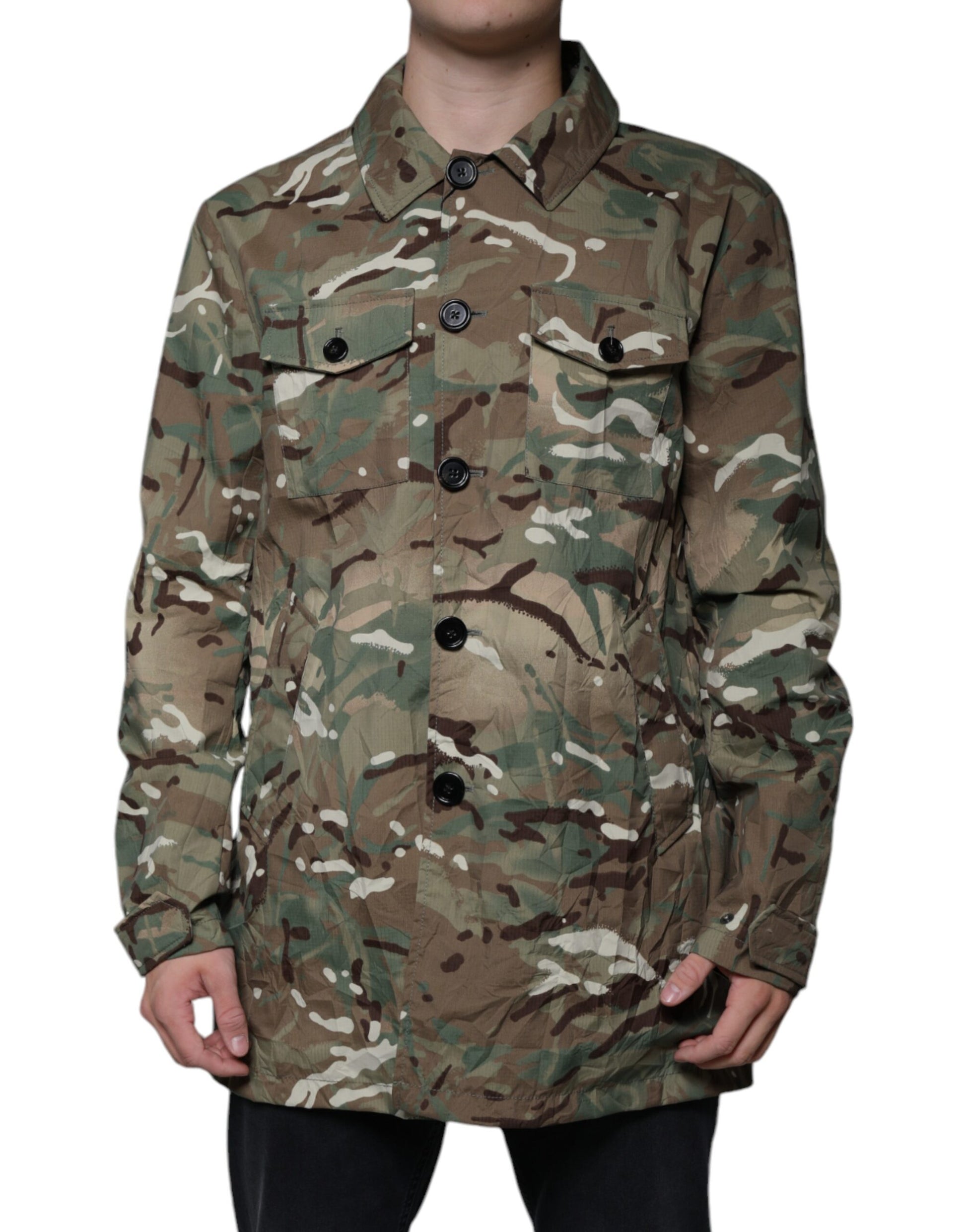 Dolce & Gabbana Multicolor Camouflage Collared Coat Jacket by Dolce & Gabbana