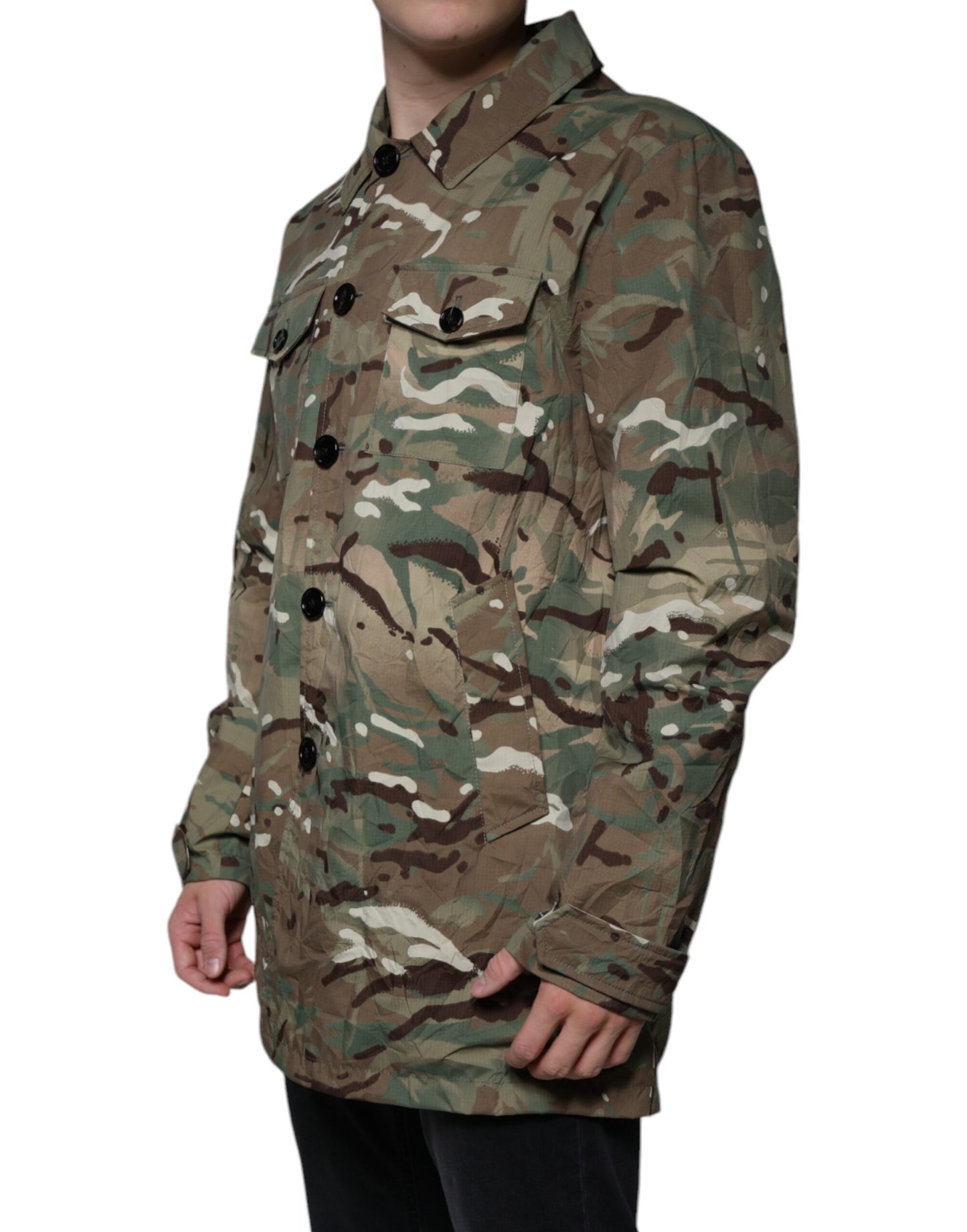 Dolce & Gabbana Multicolor Camouflage Collared Coat Jacket by Dolce & Gabbana