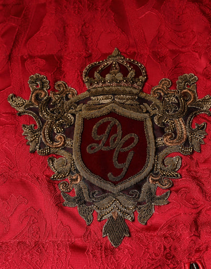 Dolce & Gabbana Red Quilted Bomber Gold Crown Logo Jacket by Dolce & Gabbana