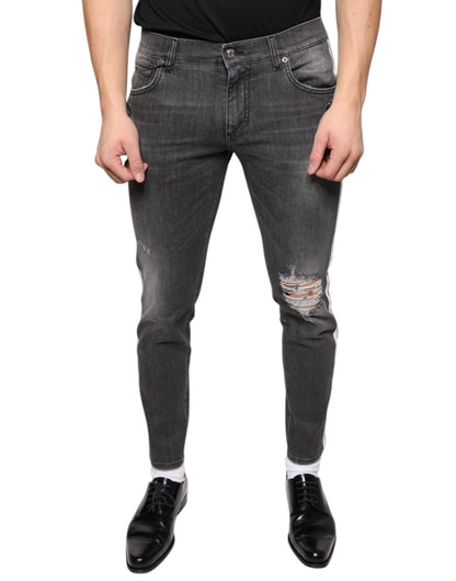 Dolce & Gabbana Black Tattered Cotton Skinny Men Denim Jeans by Dolce & Gabbana