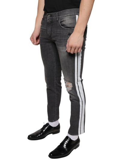 Dolce & Gabbana Black Tattered Cotton Skinny Men Denim Jeans by Dolce & Gabbana