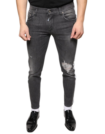 Dolce & Gabbana Black Tattered Cotton Skinny Men Denim Jeans by Dolce & Gabbana