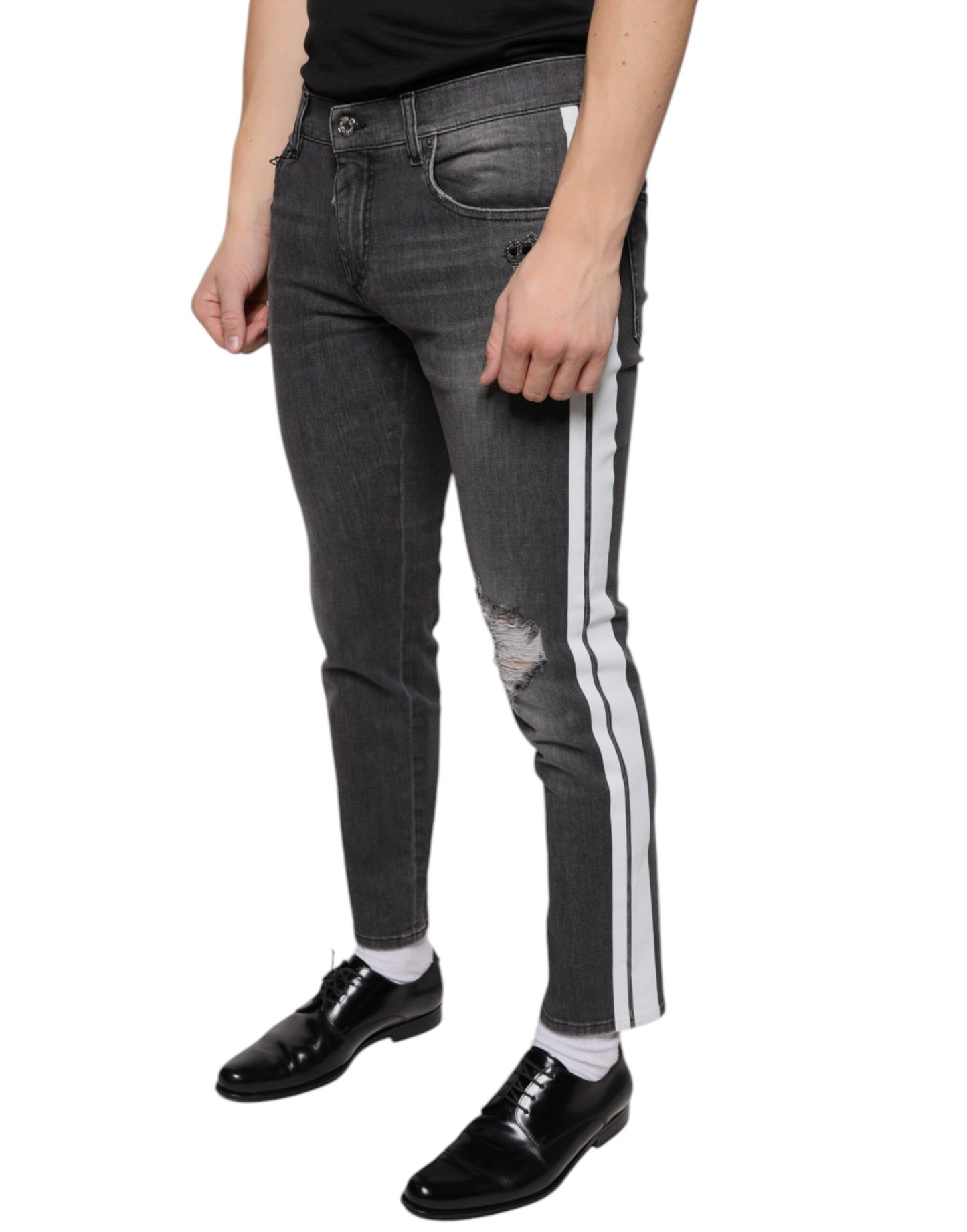 Dolce & Gabbana Black Tattered Cotton Skinny Men Denim Jeans by Dolce & Gabbana