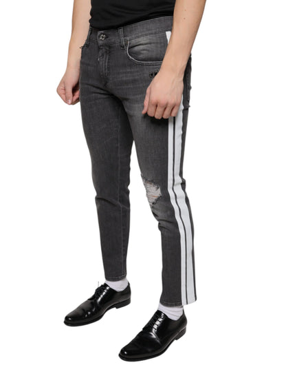 Dolce & Gabbana Black Tattered Cotton Skinny Men Denim Jeans by Dolce & Gabbana