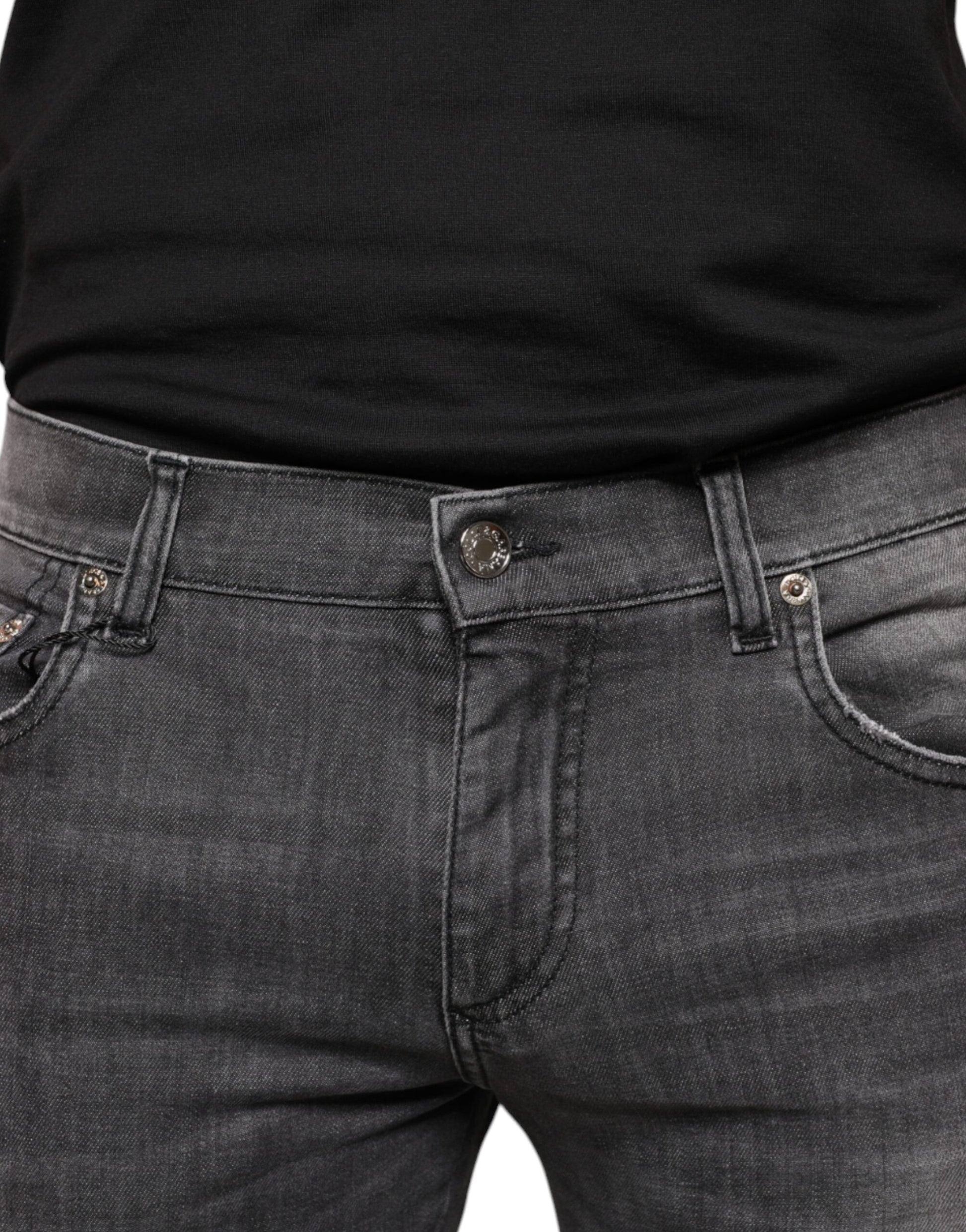 Dolce & Gabbana Black Tattered Cotton Skinny Men Denim Jeans by Dolce & Gabbana
