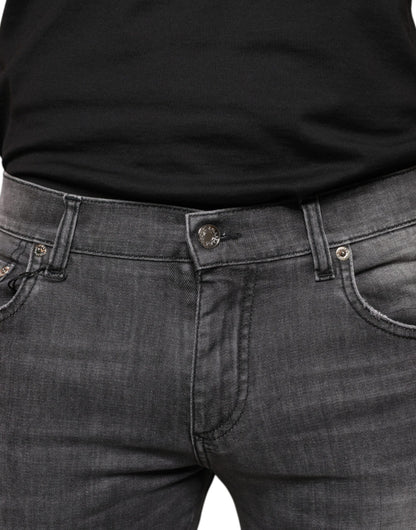 Dolce & Gabbana Black Tattered Cotton Skinny Men Denim Jeans by Dolce & Gabbana
