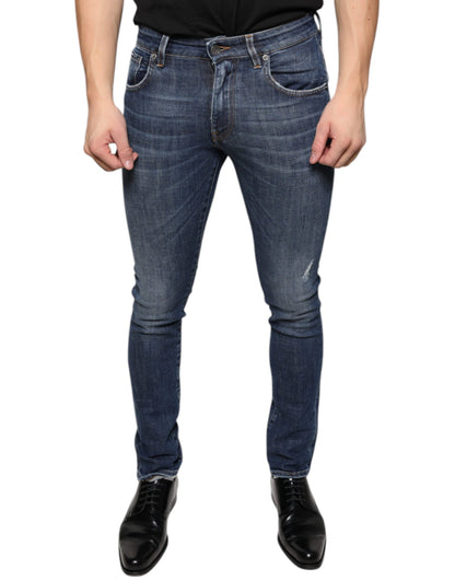 Dolce & Gabbana Dark Blue Washed Cotton Skinny Denim Jeans by Dolce & Gabbana