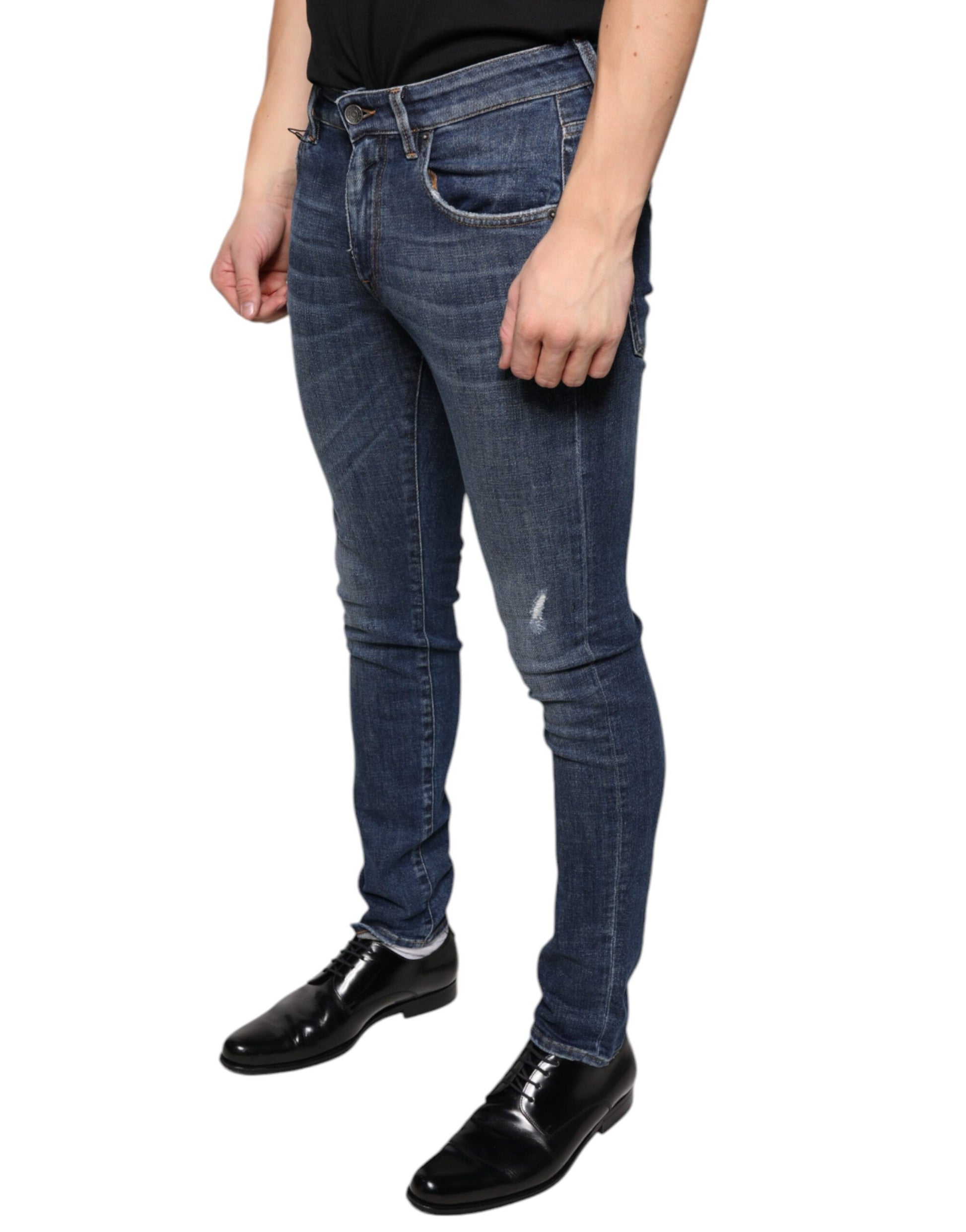 Dolce & Gabbana Dark Blue Washed Cotton Skinny Denim Jeans by Dolce & Gabbana