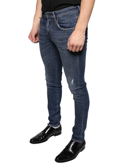 Dolce & Gabbana Dark Blue Washed Cotton Skinny Denim Jeans by Dolce & Gabbana