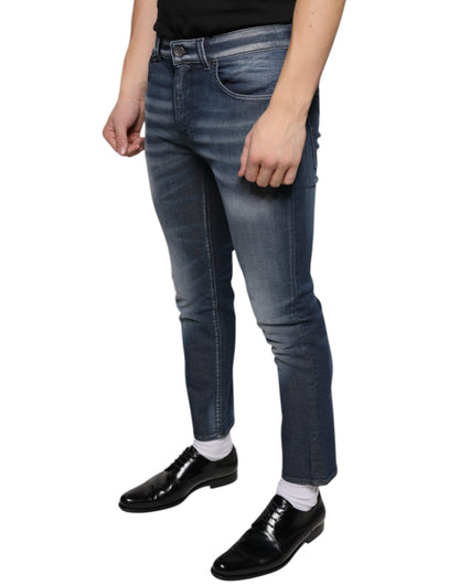 Dolce & Gabbana Dark Blue Washed Cotton Skinny Denim Jeans by Dolce & Gabbana