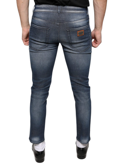 Dolce & Gabbana Dark Blue Washed Cotton Skinny Denim Jeans by Dolce & Gabbana