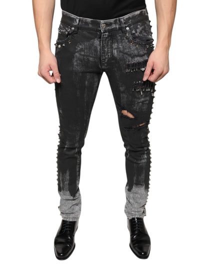 Dolce & Gabbana Black Embellished Cotton Skinny Denim Jeans by Dolce & Gabbana
