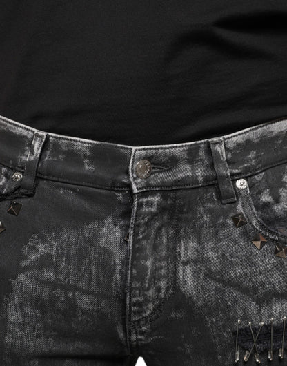Dolce & Gabbana Black Embellished Cotton Skinny Denim Jeans by Dolce & Gabbana