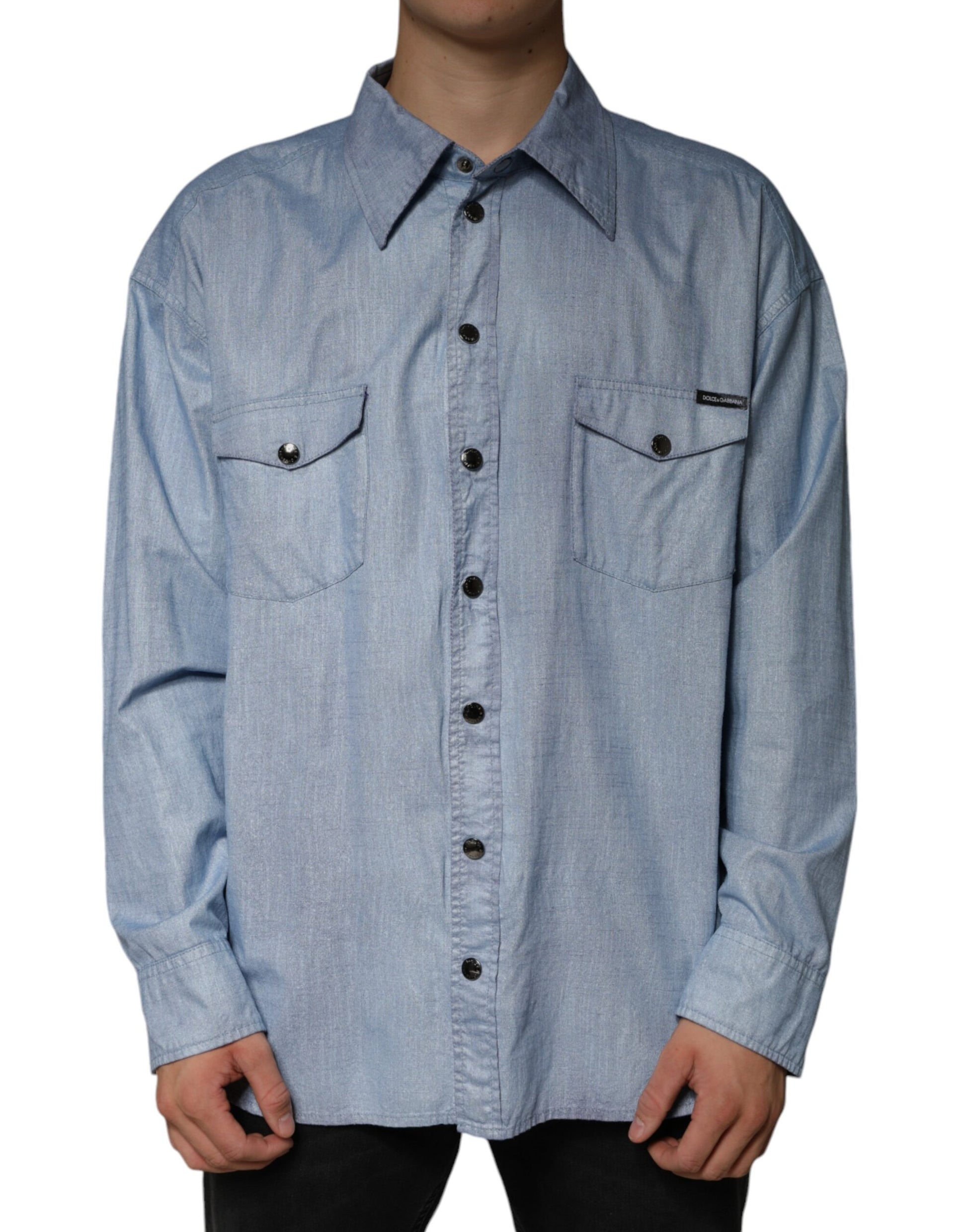 Dolce & Gabbana Light Blue Cotton Button Down Casual Shirt by Dolce & Gabbana