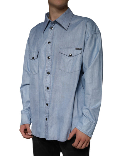 Dolce & Gabbana Light Blue Cotton Button Down Casual Shirt by Dolce & Gabbana