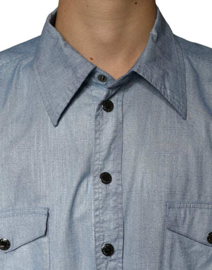 Dolce & Gabbana Light Blue Cotton Button Down Casual Shirt by Dolce & Gabbana