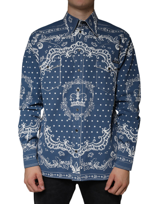 Dolce & Gabbana Blue White Bandana Print Cotton Casual Shirt by Dolce & Gabbana