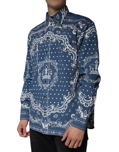 Dolce & Gabbana Blue White Bandana Print Cotton Casual Shirt by Dolce & Gabbana