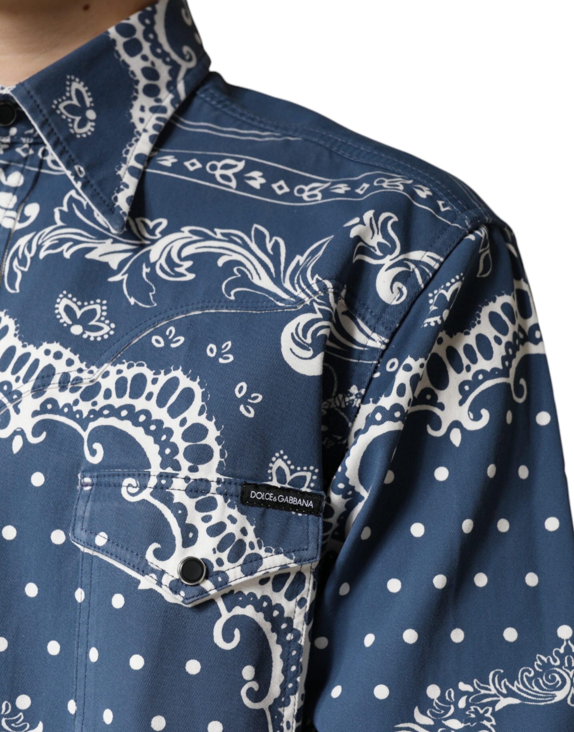 Dolce & Gabbana Blue White Bandana Print Cotton Casual Shirt by Dolce & Gabbana