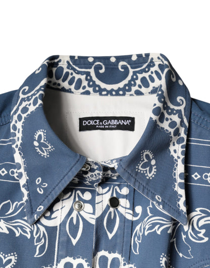 Dolce & Gabbana Blue White Bandana Print Cotton Casual Shirt by Dolce & Gabbana