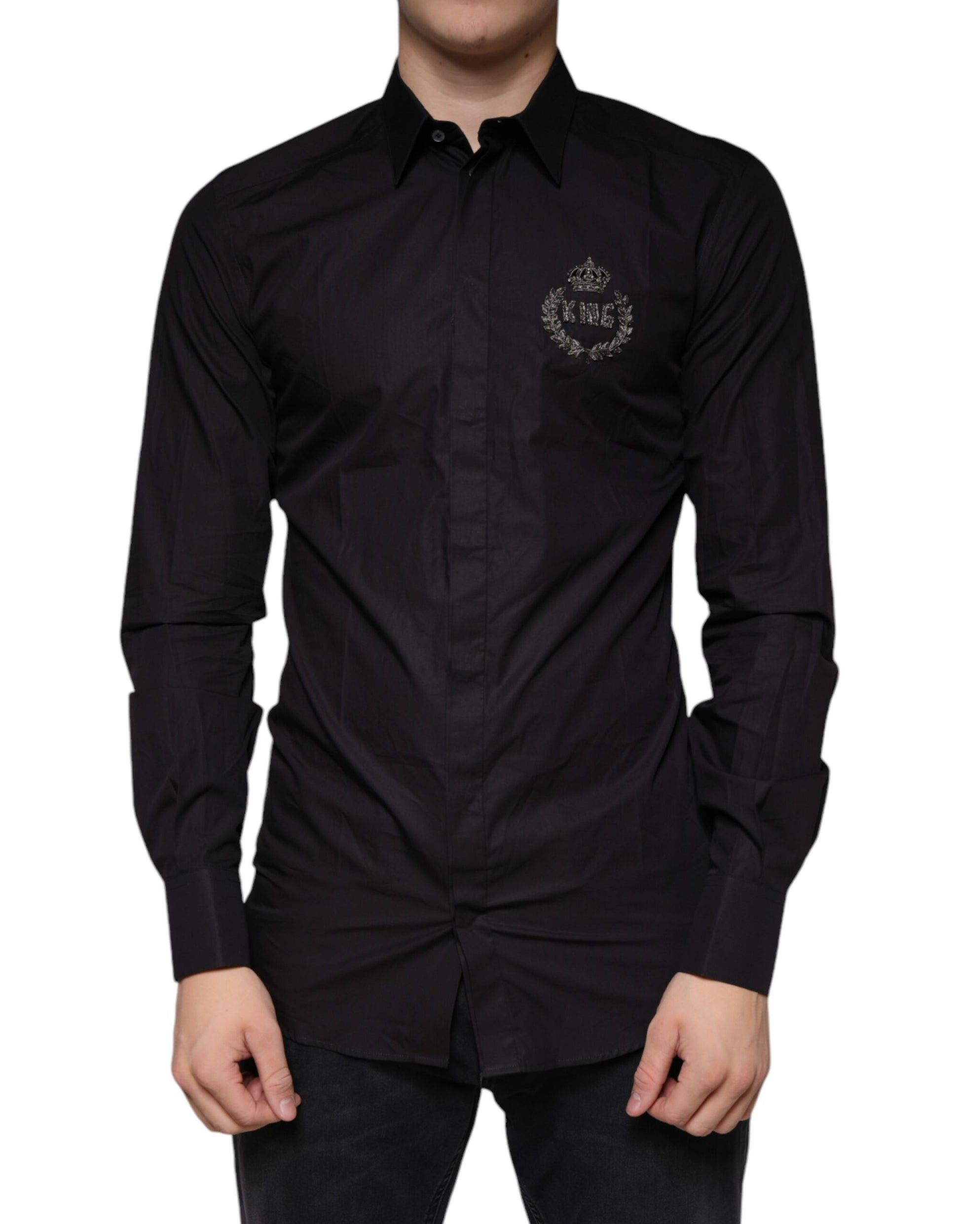 Dolce & Gabbana Black King Crown Embroidered GOLD Dress Shirt by Dolce & Gabbana