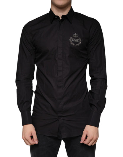 Dolce & Gabbana Black King Crown Embroidered GOLD Dress Shirt by Dolce & Gabbana