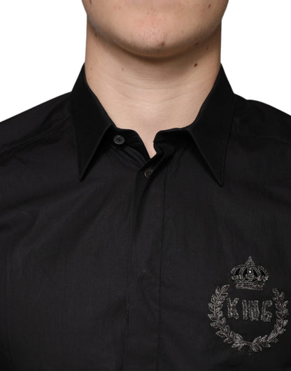 Dolce & Gabbana Black King Crown Embroidered GOLD Dress Shirt by Dolce & Gabbana