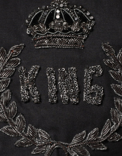 Dolce & Gabbana Black King Crown Embroidered GOLD Dress Shirt by Dolce & Gabbana