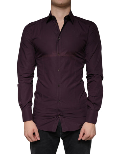 Dolce & Gabbana Dark Violet Cotton Dress GOLD Men Formal Shirt by Dolce & Gabbana