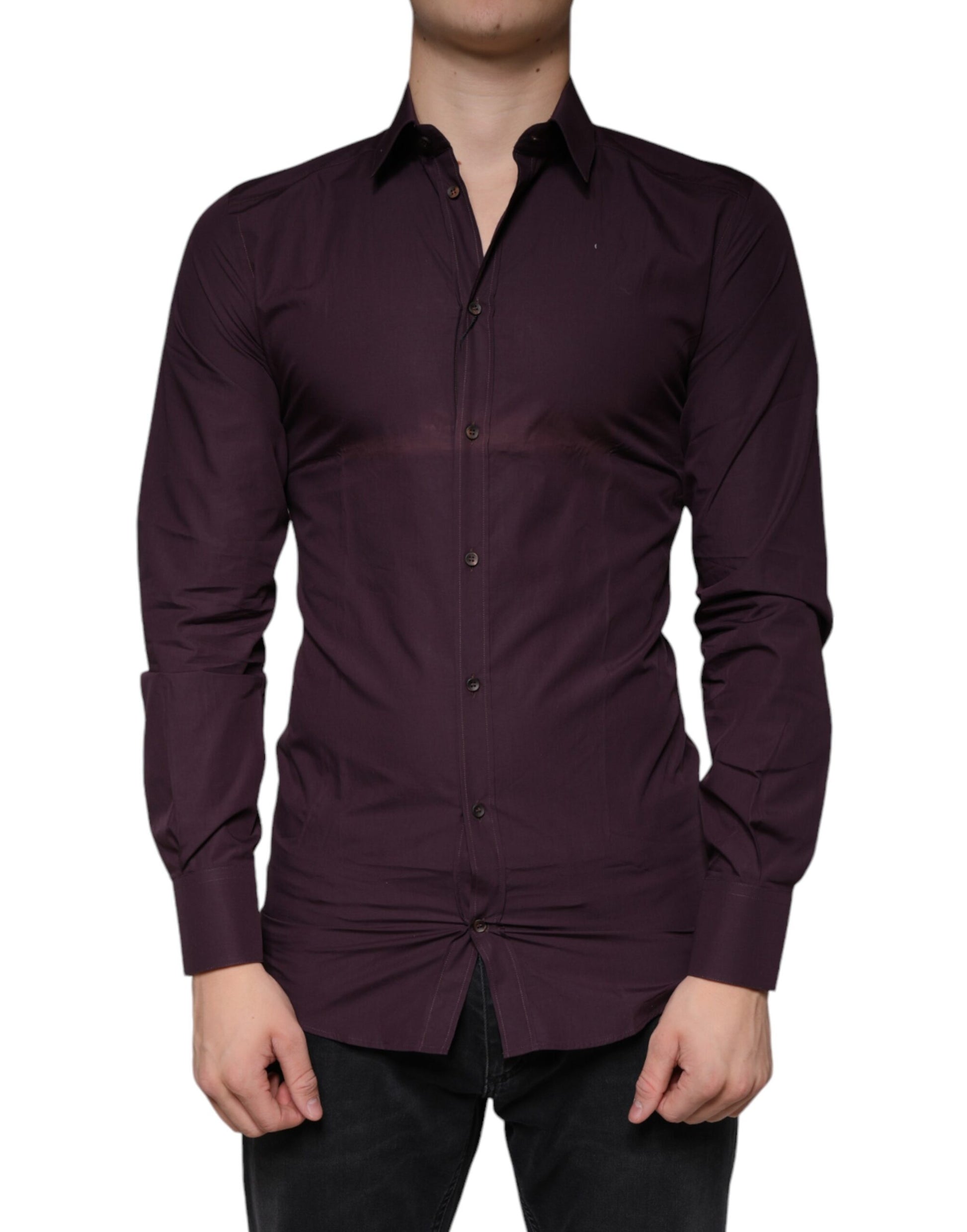 Dolce & Gabbana Dark Violet Cotton Dress GOLD Men Formal Shirt by Dolce & Gabbana
