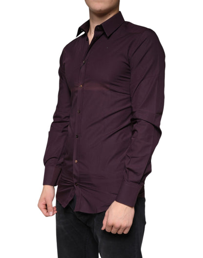 Dolce & Gabbana Dark Violet Cotton Dress GOLD Men Formal Shirt by Dolce & Gabbana