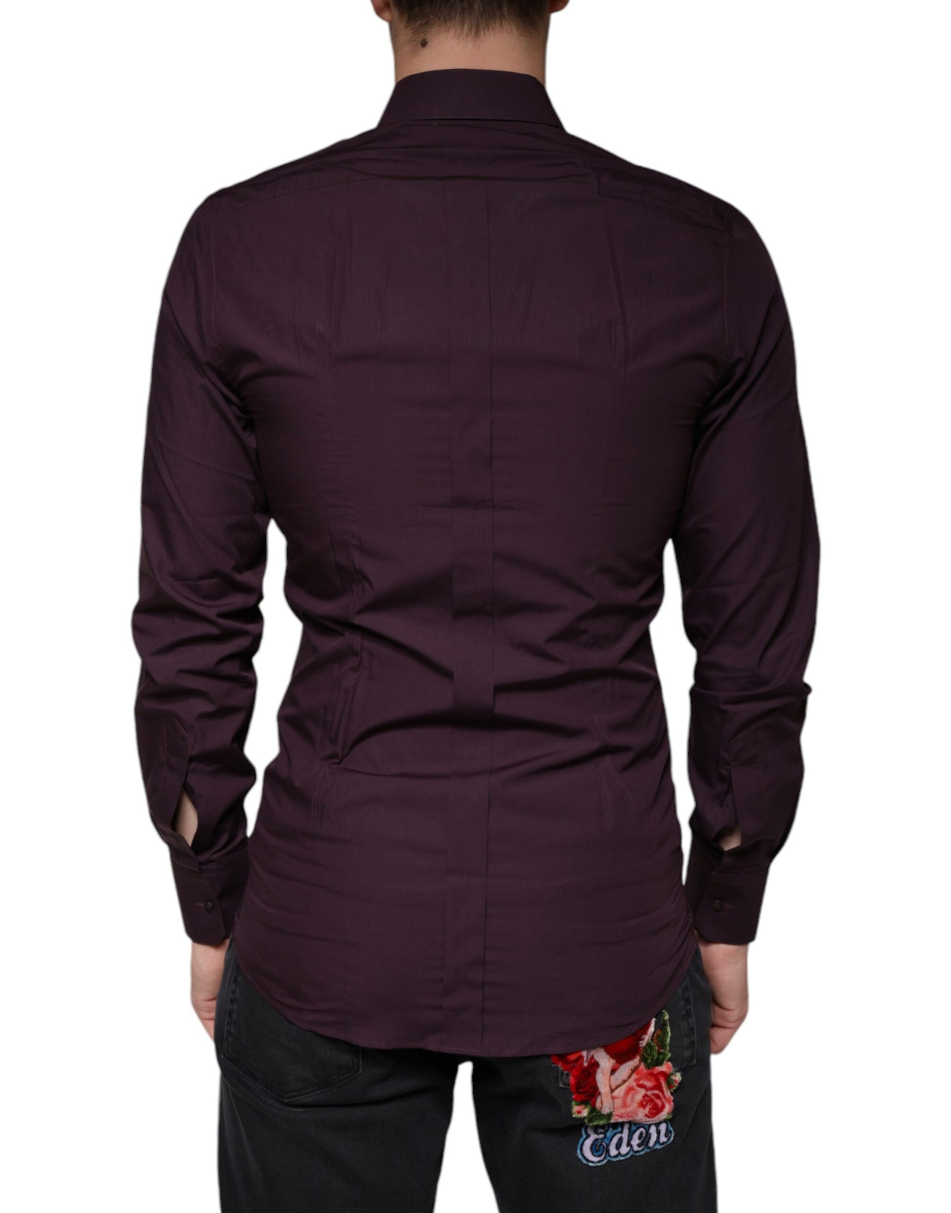 Dolce & Gabbana Dark Violet Cotton Dress GOLD Men Formal Shirt by Dolce & Gabbana