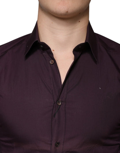Dolce & Gabbana Dark Violet Cotton Dress GOLD Men Formal Shirt by Dolce & Gabbana