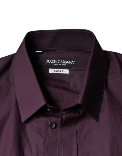 Dolce & Gabbana Dark Violet Cotton Dress GOLD Men Formal Shirt by Dolce & Gabbana