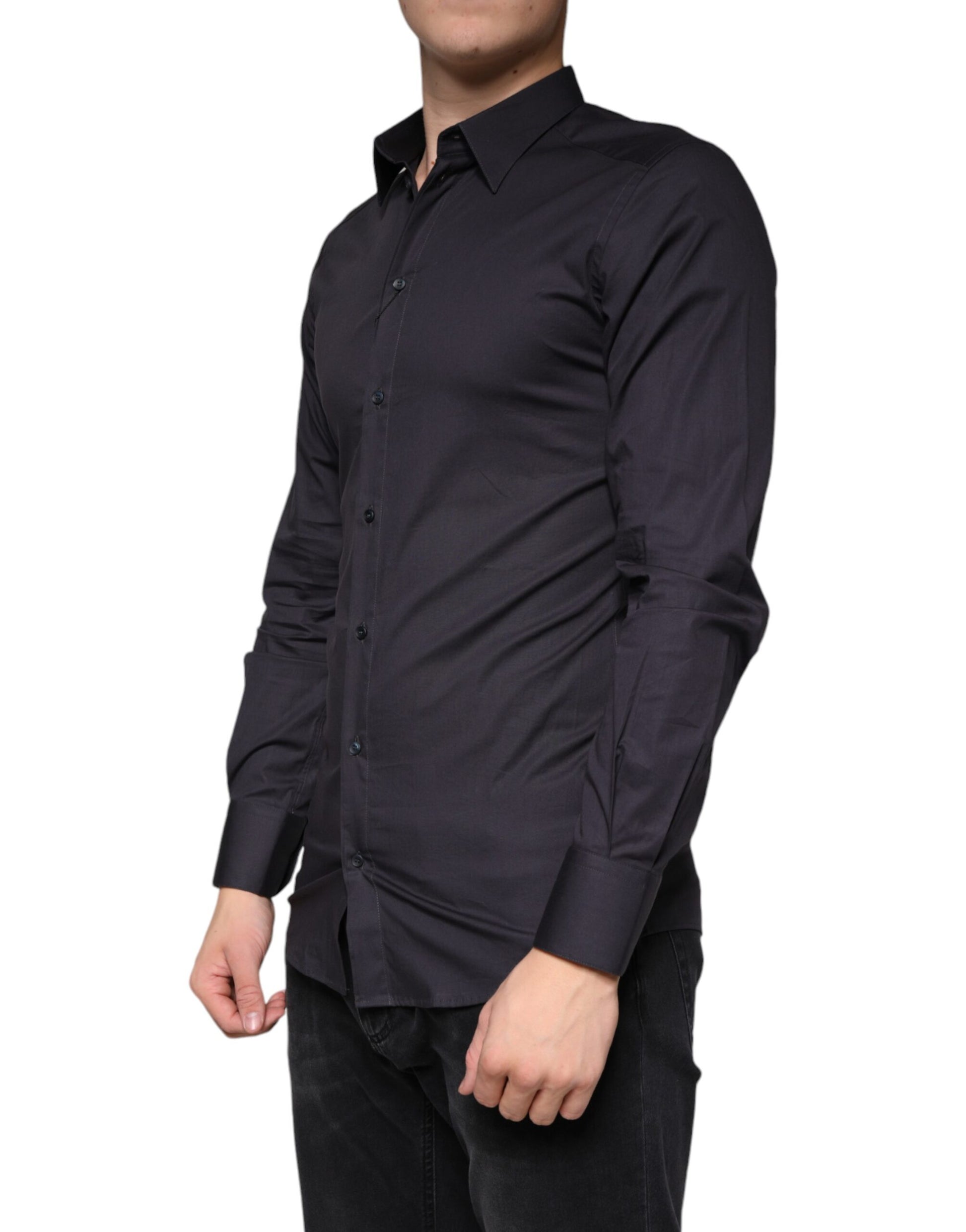Dolce & Gabbana Black Cotton Stretch Dress GOLD Formal Shirt by Dolce & Gabbana