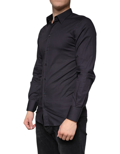 Dolce & Gabbana Black Cotton Stretch Dress GOLD Formal Shirt by Dolce & Gabbana
