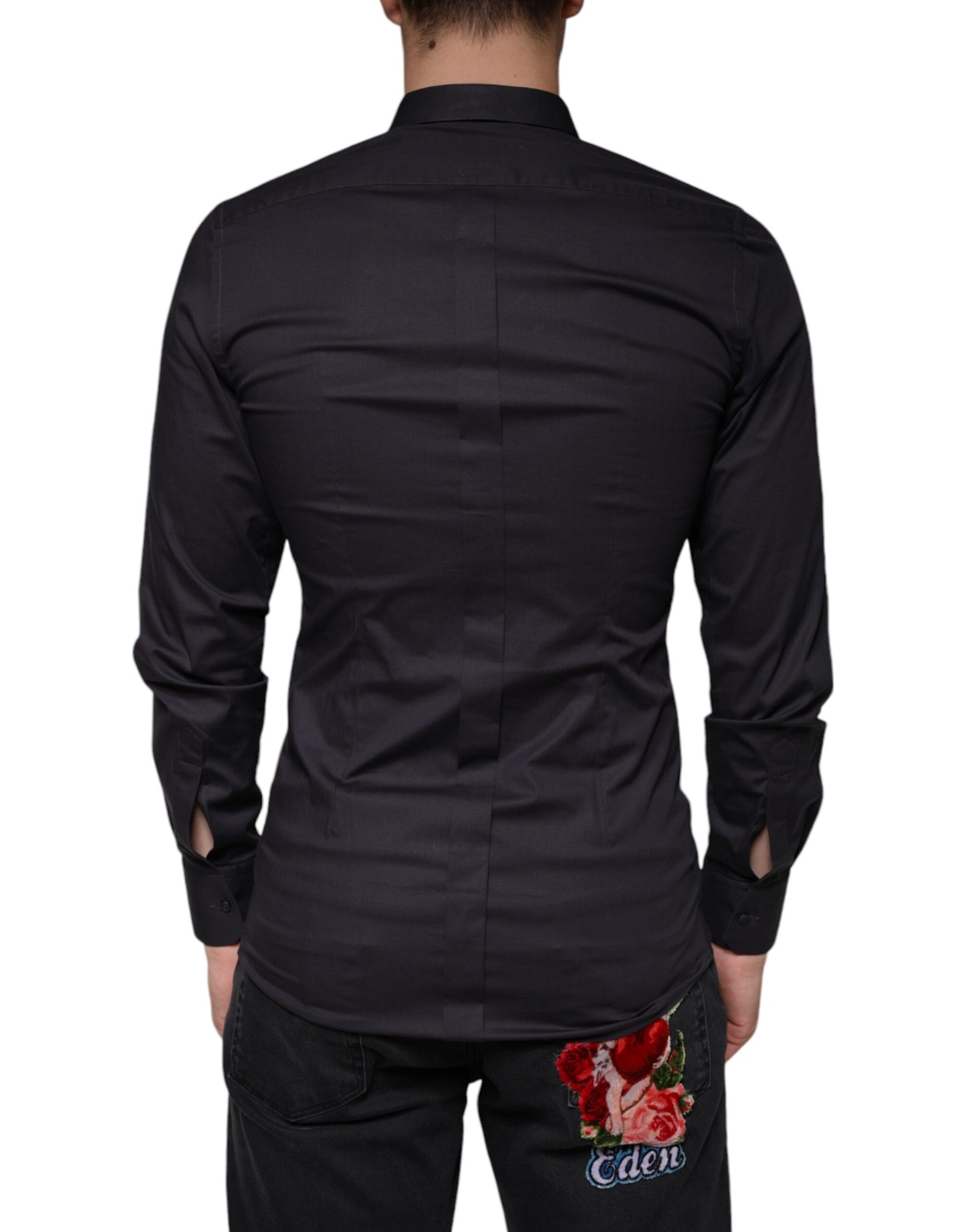 Dolce & Gabbana Black Cotton Stretch Dress GOLD Formal Shirt by Dolce & Gabbana