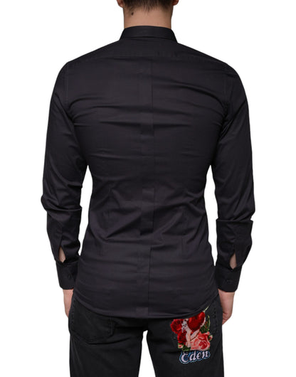Dolce & Gabbana Black Cotton Stretch Dress GOLD Formal Shirt by Dolce & Gabbana