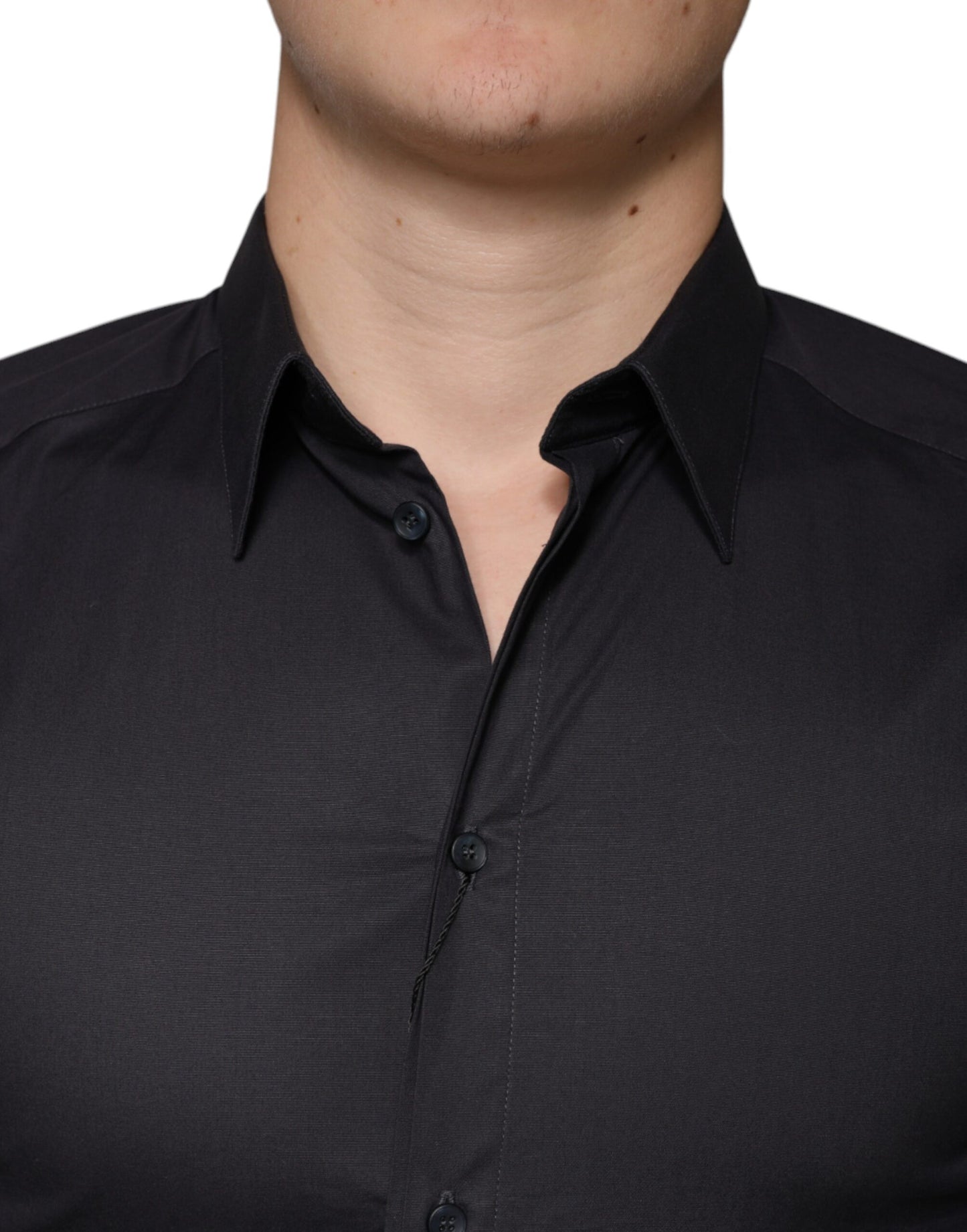 Dolce & Gabbana Black Cotton Stretch Dress GOLD Formal Shirt by Dolce & Gabbana