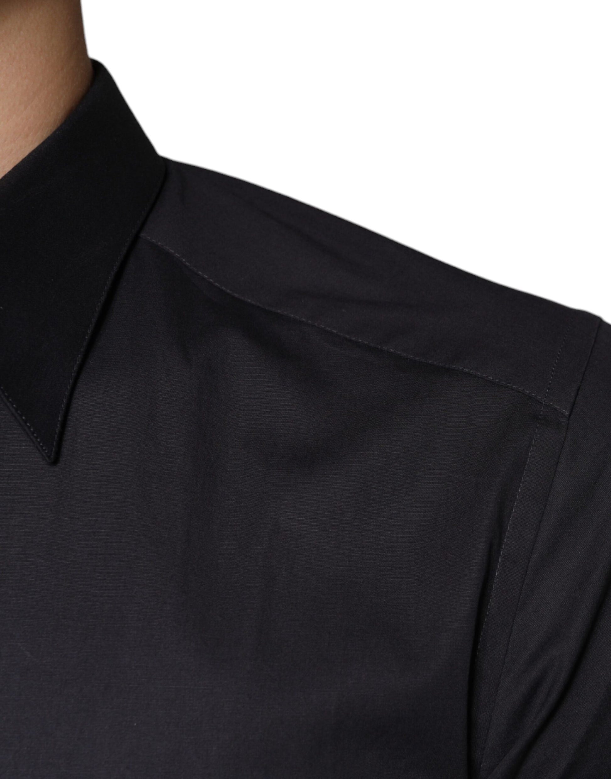 Dolce & Gabbana Black Cotton Stretch Dress GOLD Formal Shirt by Dolce & Gabbana